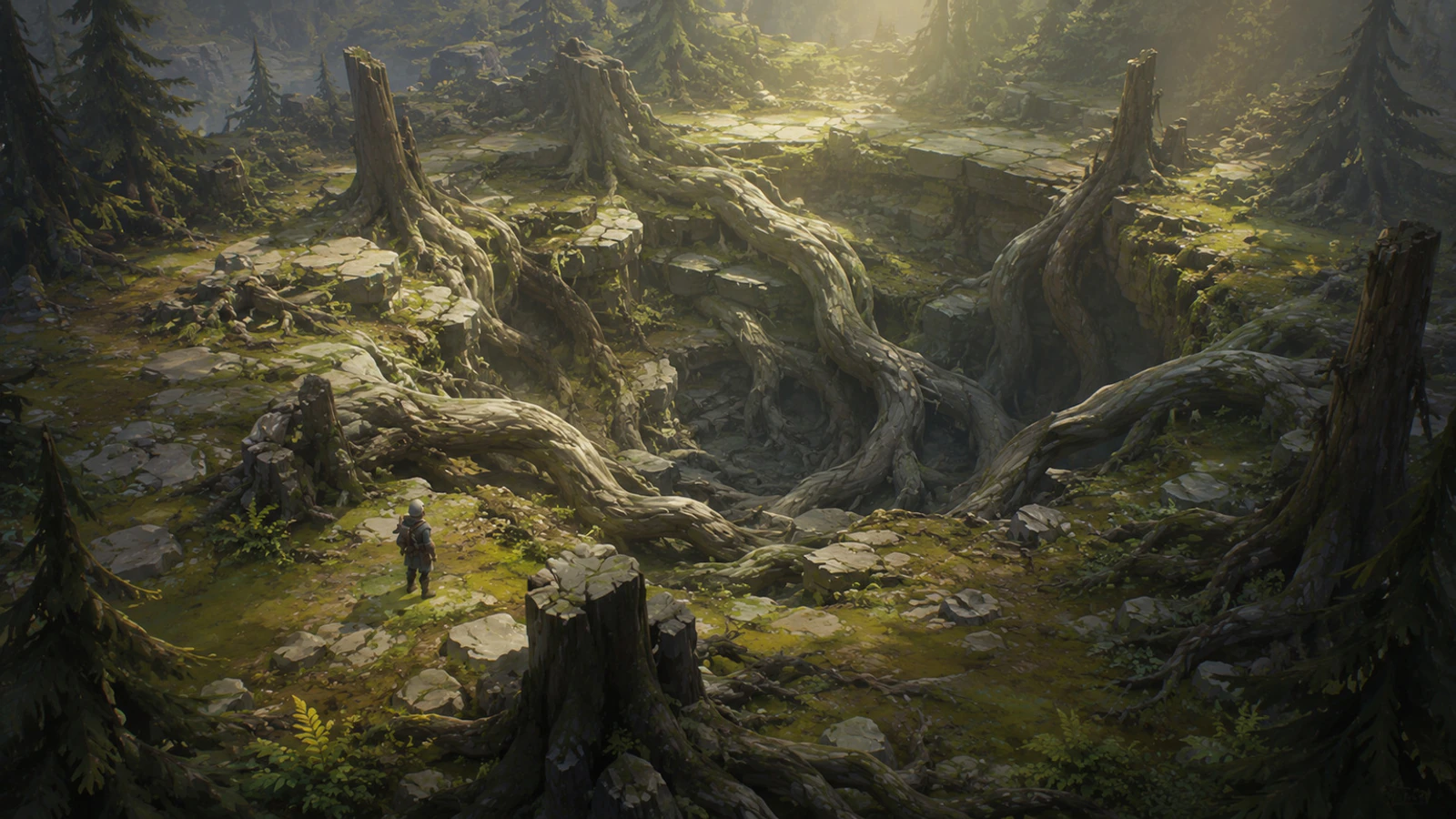 The root leading through a damaged landscape