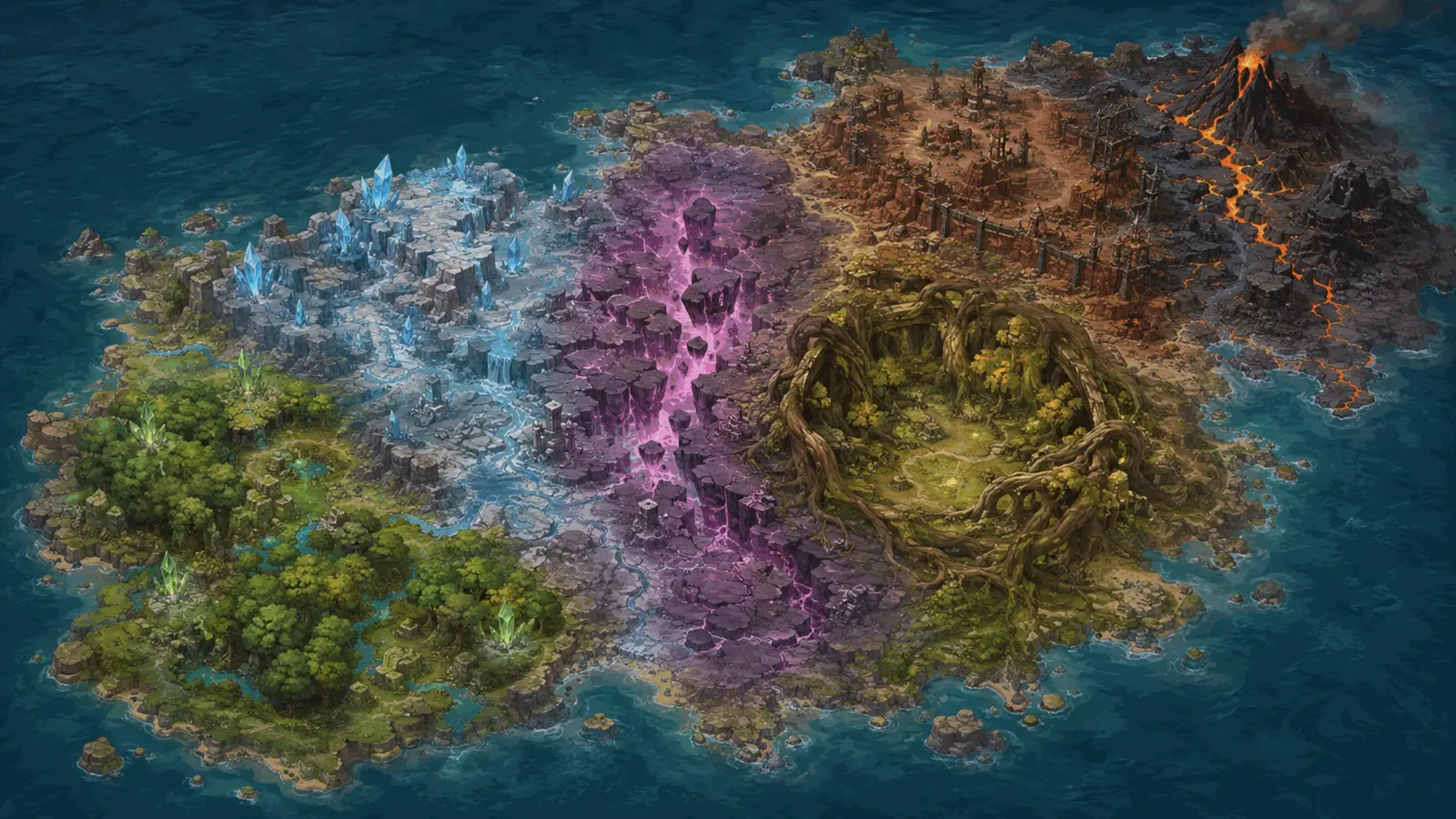 World map with six regions