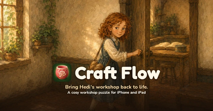 Emilia opens Hedi’s workshop: Craft Flow with the rose-cup icon, wordmark and English tagline.