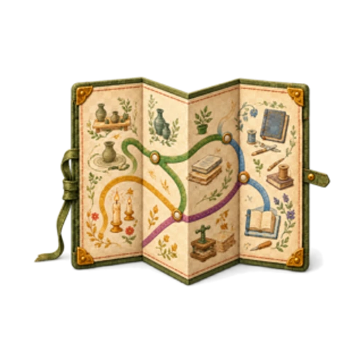 Fold-out map of the pottery, candle atelier and bindery