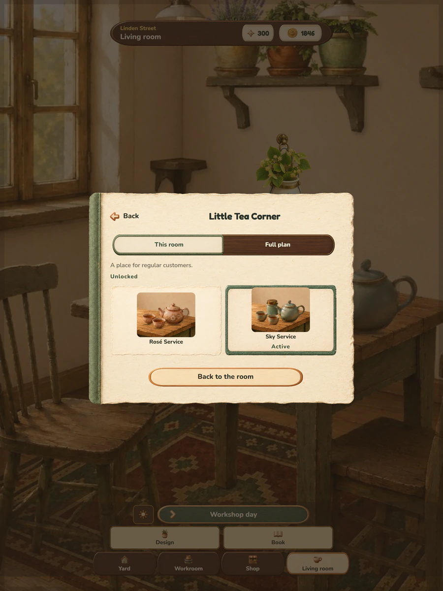 Choice between two unlocked variants for the small tea corner