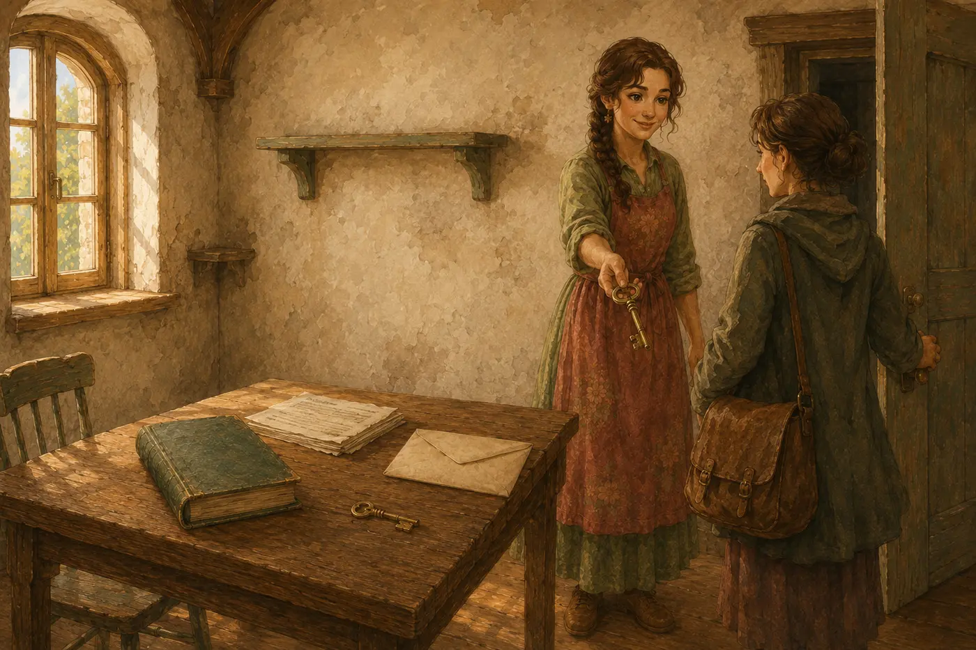 A woman and a child in the old workshop