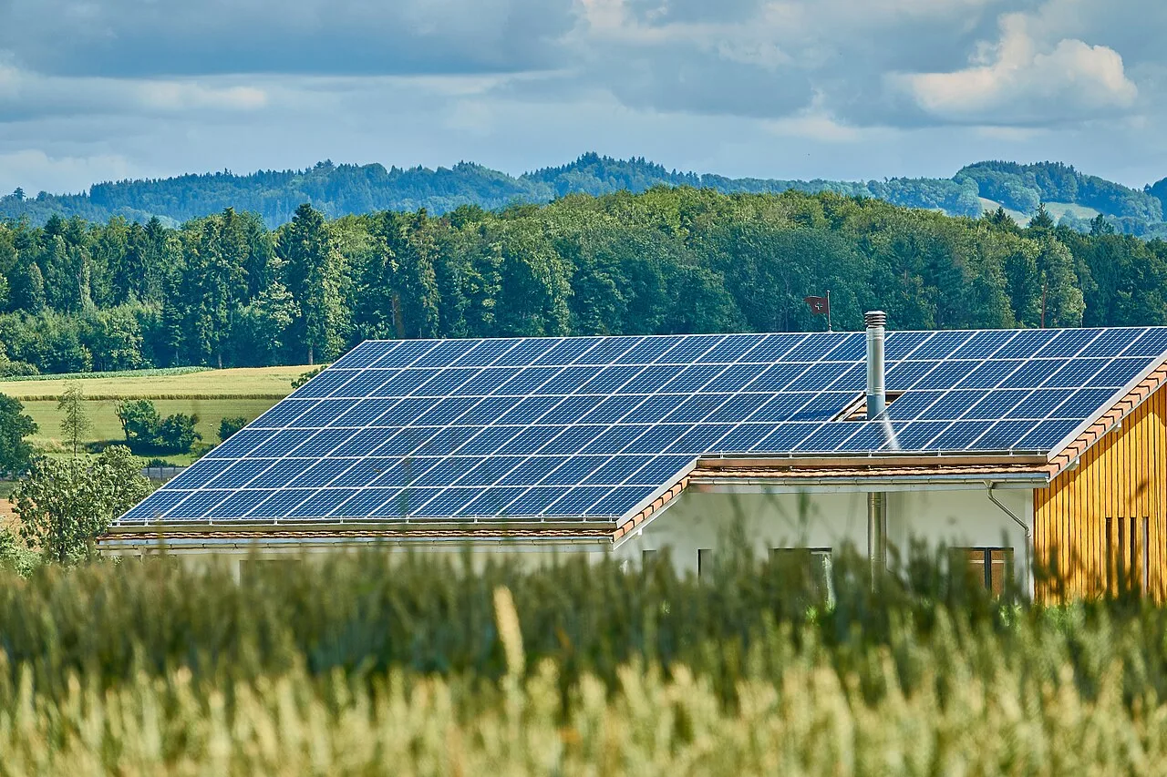 Photovoltaic panels covering a house roof