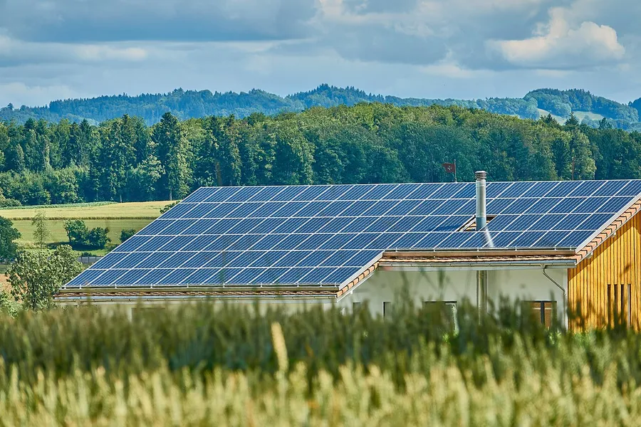 Photovoltaic panels covering a house roof