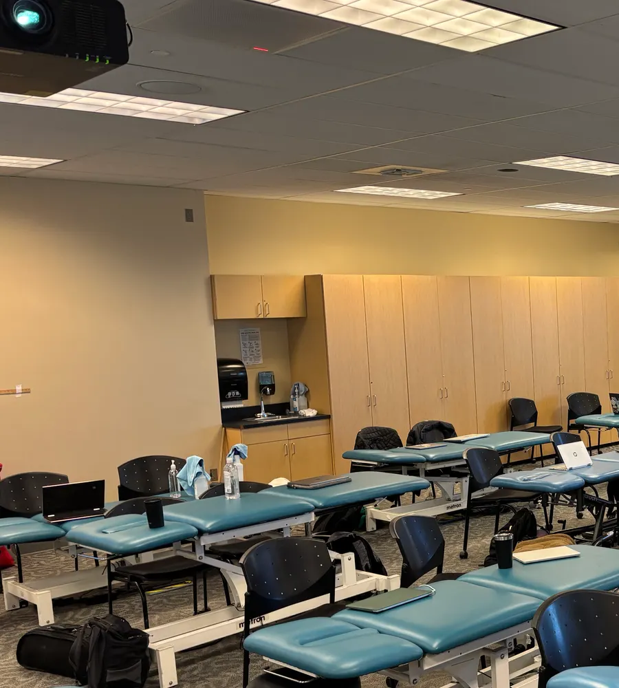 Neutral crop of a physical therapy teaching room